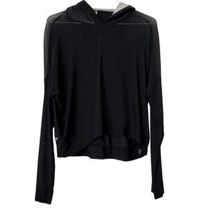 Move Alternative Long Sleeve Mesh High Low Hem Pullover Hoodie Black Size Small